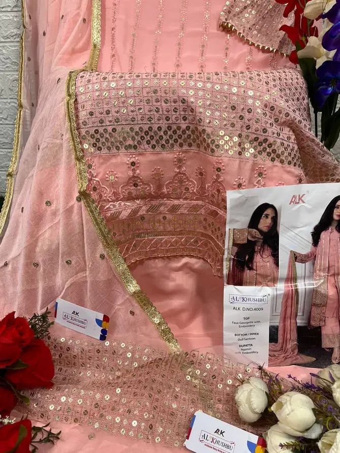 ALK 4009 Georgette Embroidery Designer Pakistani Suit Wholesale Market In Surat 